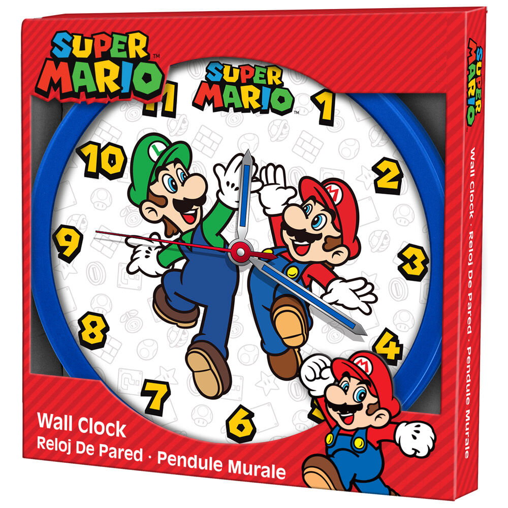 Reloj de pared azul de Super Mario Bros con Mario y Luigi - 2