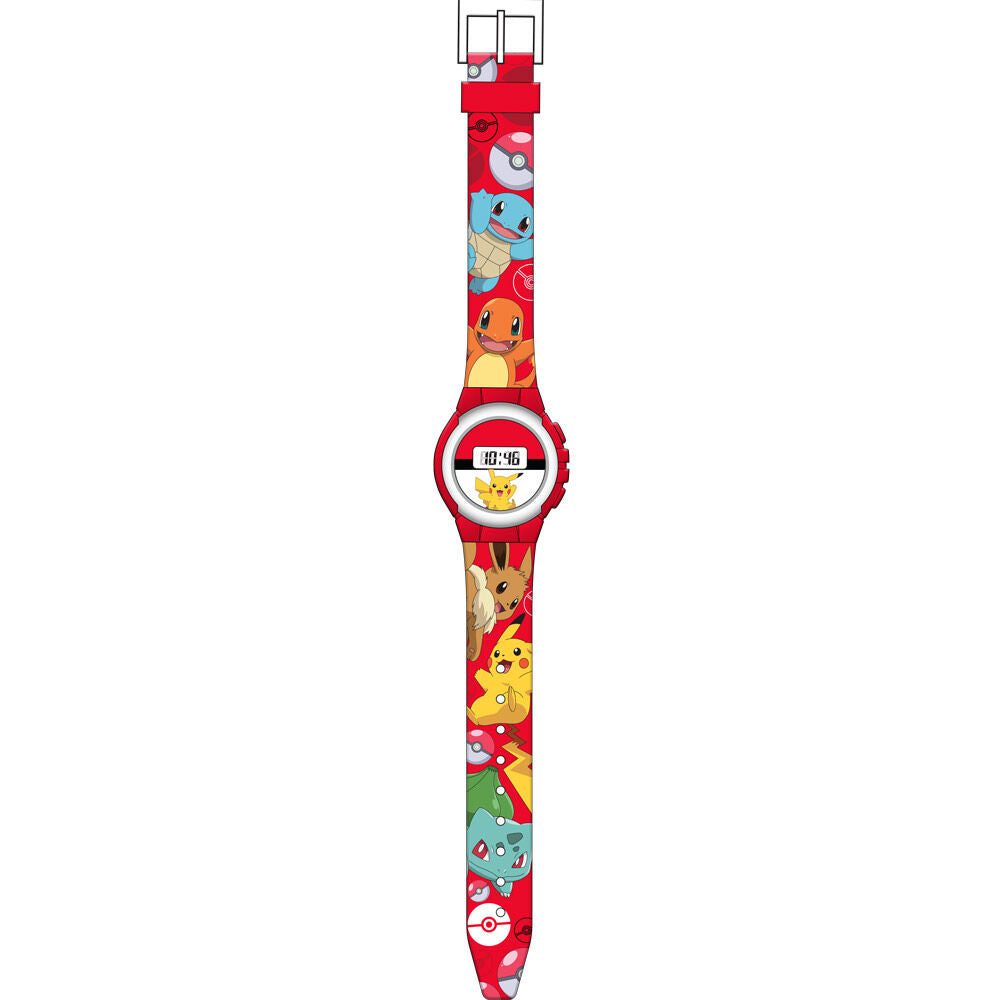 Reloj digital Pokémon rojo con Pikachu y personajes en la correa - 2