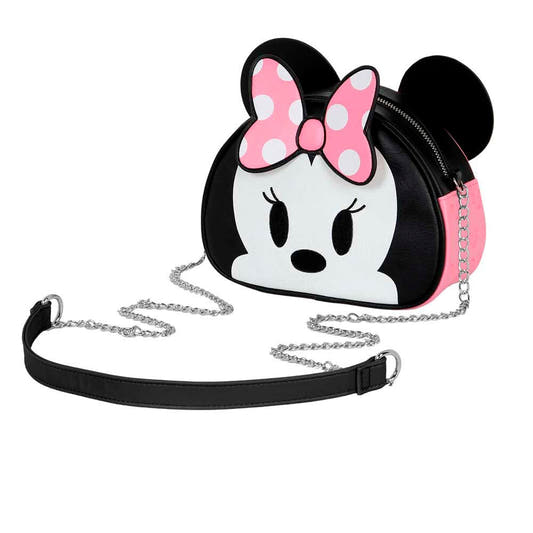 Bolso negro de Minnie Disney con lazo rosa y cadena plateada - 3