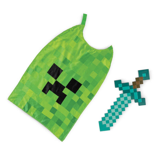 Capa verde de Creeper con espada pixelada de Minecraft - 2