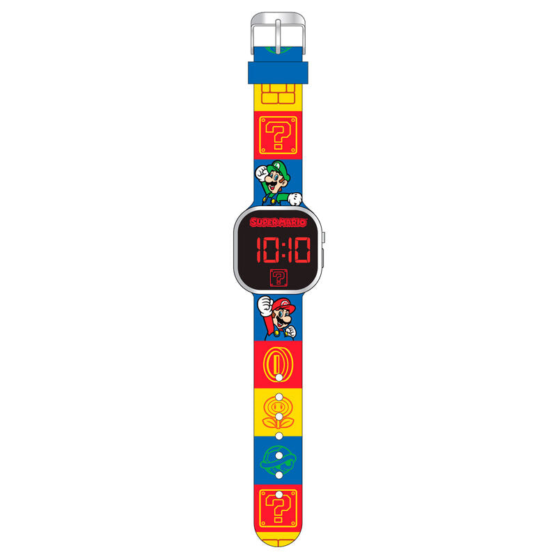 Reloj LED digital de Super Mario con correa multicolor
