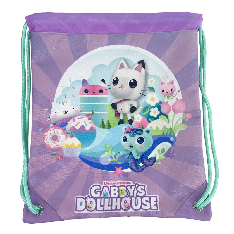Saco mochila morado de Gabby's Dollhouse con personajes