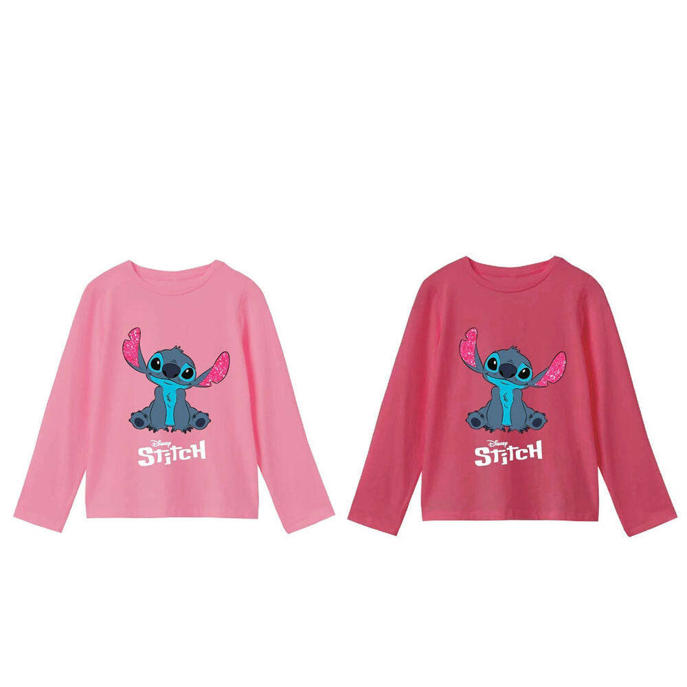 Camisetas infantiles rosas de manga larga con estampado de Stitch Disney