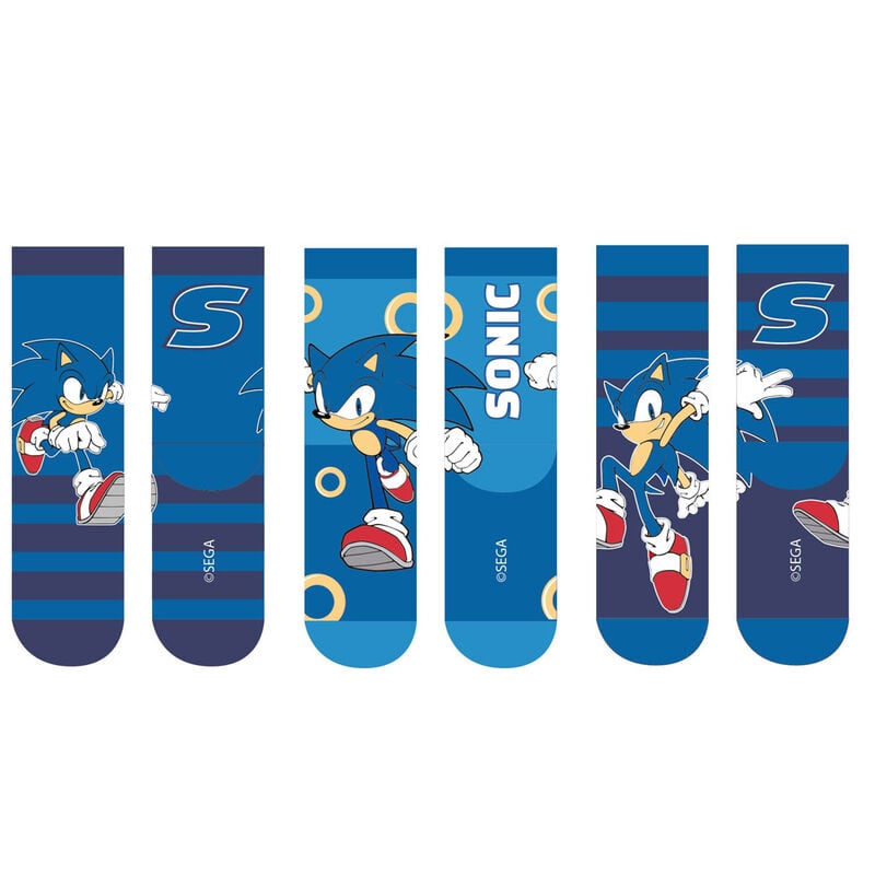 Set de calcetines infantiles Sonic azules con tres diseños