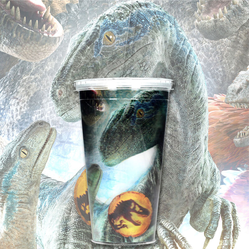 Vaso lenticular 3D de Jurassic Park con dinosaurio y tapa - 2