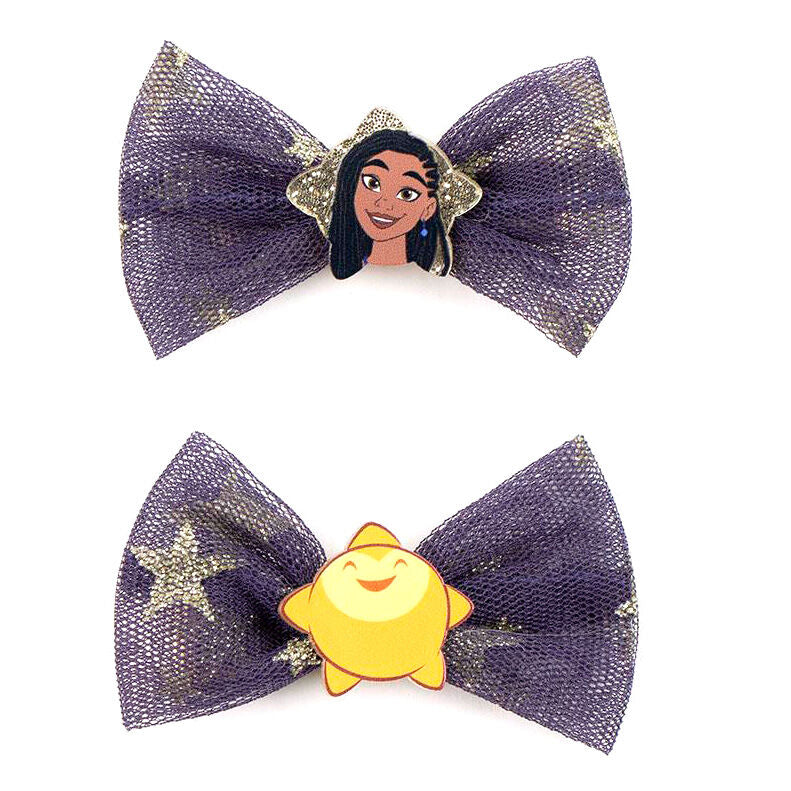 Pack de dos pinzas para el pelo Disney Wish con lazos morados y estrellas doradas - 2