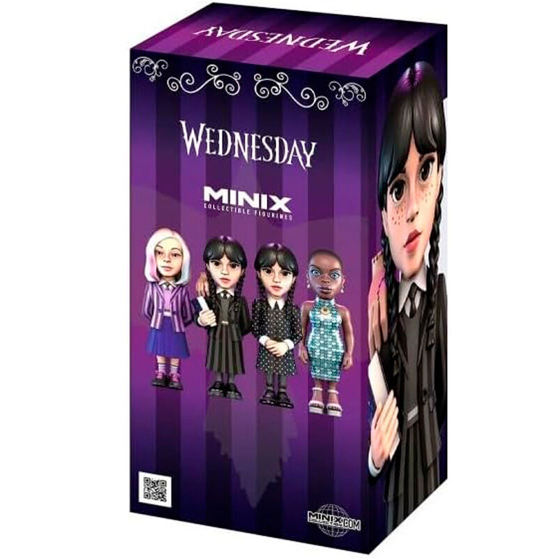Figura MINIX de Wednesday con Cosa, trenzas, uniforme de rayas y libro - 6
