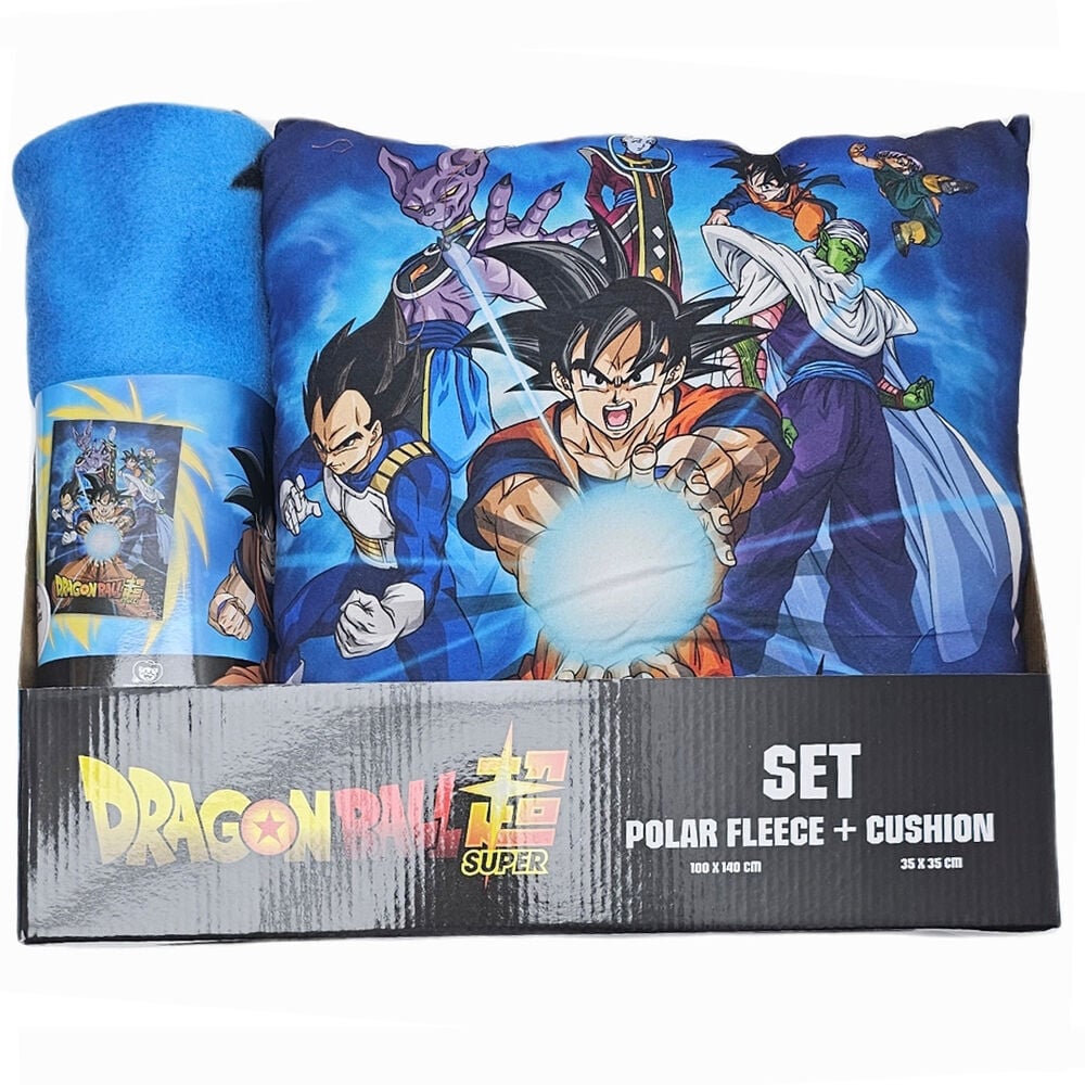 Set de manta polar y cojín Dragon Ball Super azul