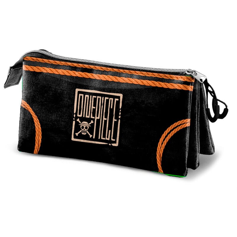 Portatodo triple One Piece negro con detalles naranjas