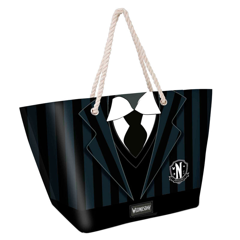 Bolsa de playa Wednesday con diseño de uniforme oscuro y asas de cuerda