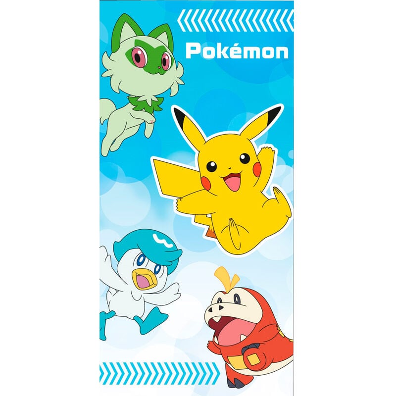 Toalla Pokémon de microfibra azul con Pikachu, Sprigatito, Quaxly y Fuecoco