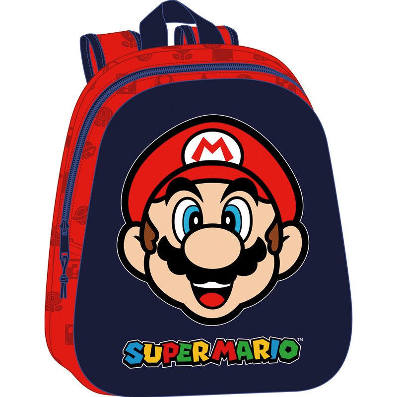 Mochila 3D azul y roja de Super Mario Bros con imagen de Mario
