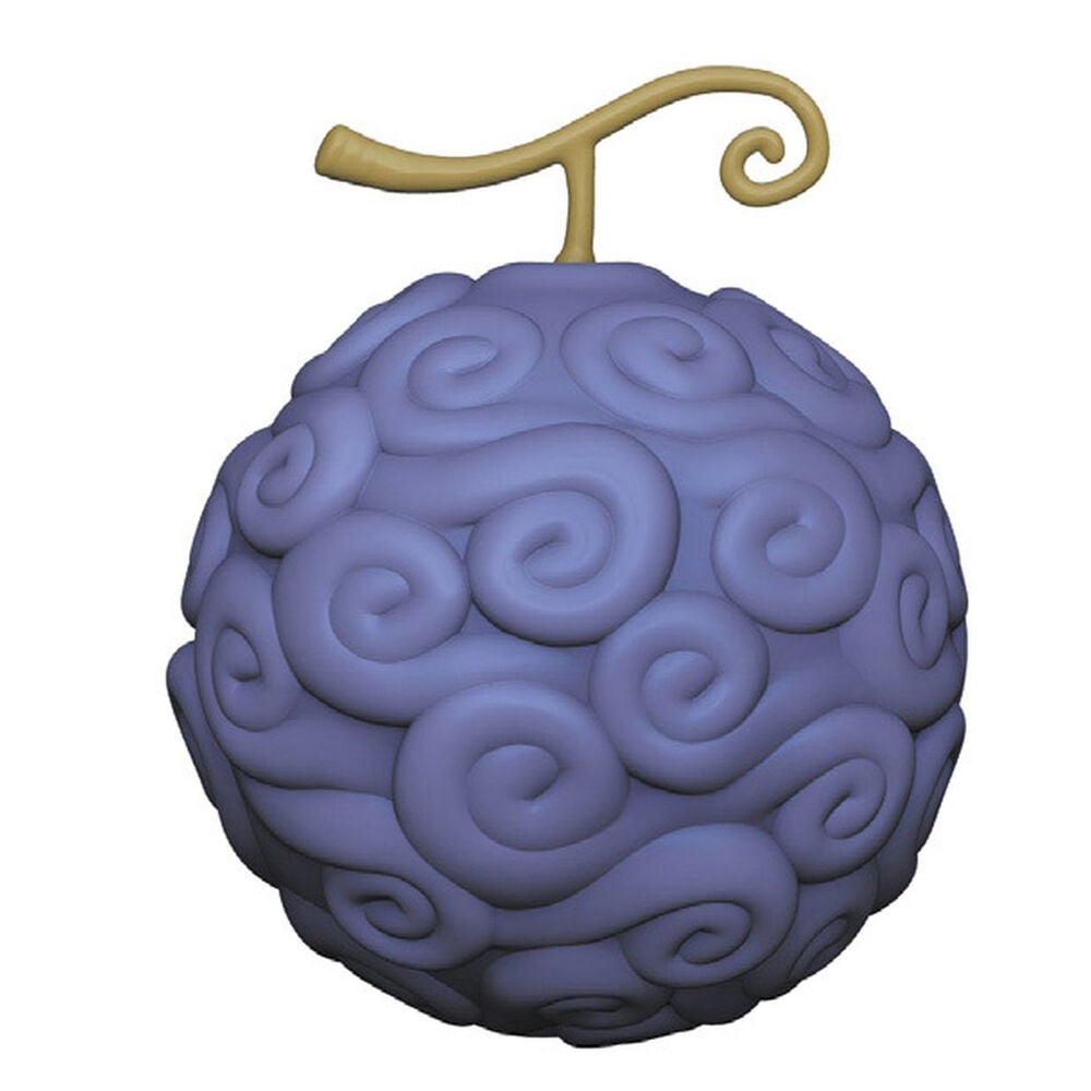 Figura hucha Gum-Gum Fruit de One Piece morada con relieves en espiral