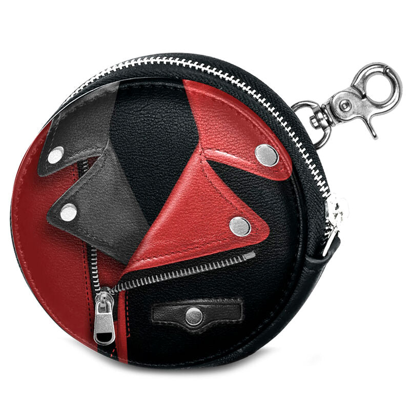 Monedero redondo Jacket de Harley Quinn DC Comics en negro y rojo