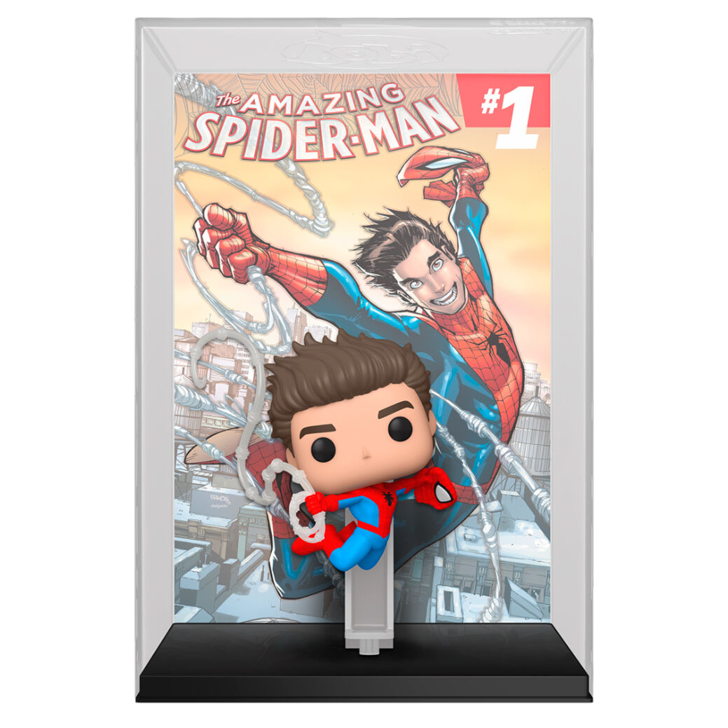 Figura FUNKO POP! Comic Covers de Spider-Man junto a la portada de The Amazing Spider-Man #1 - 2