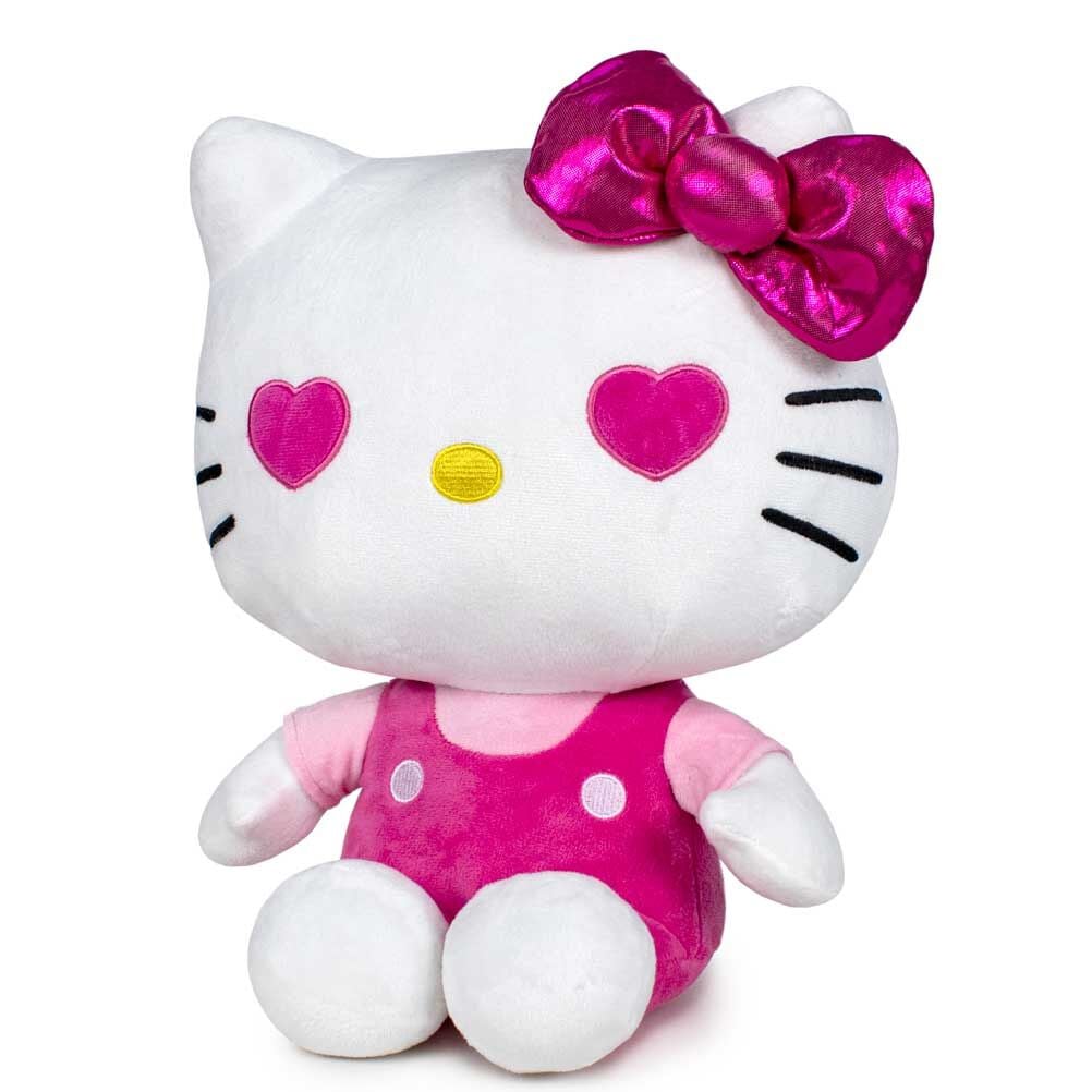 Peluche Hello Kitty 50th Anniversary con vestido rosa y lazo fucsia