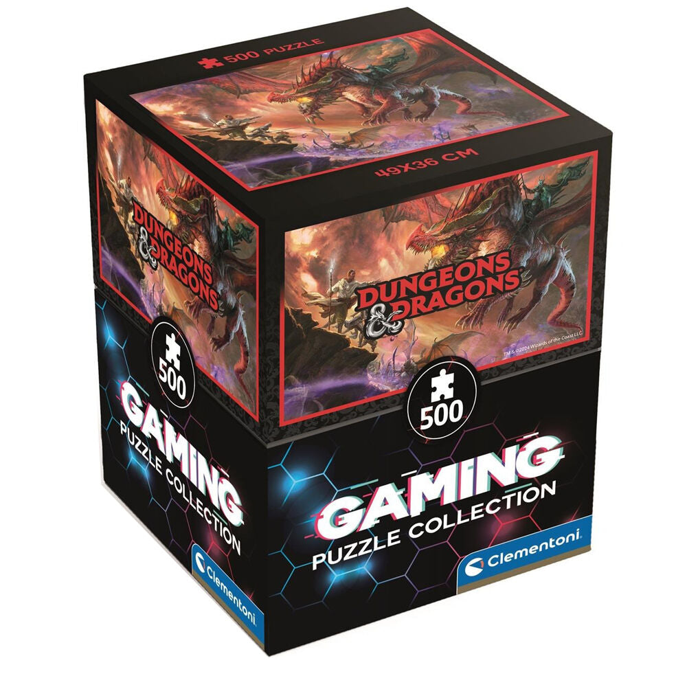 Caja del puzzle Clementoni Dungeons & Dragons de 500 piezas con ilustración de dragones