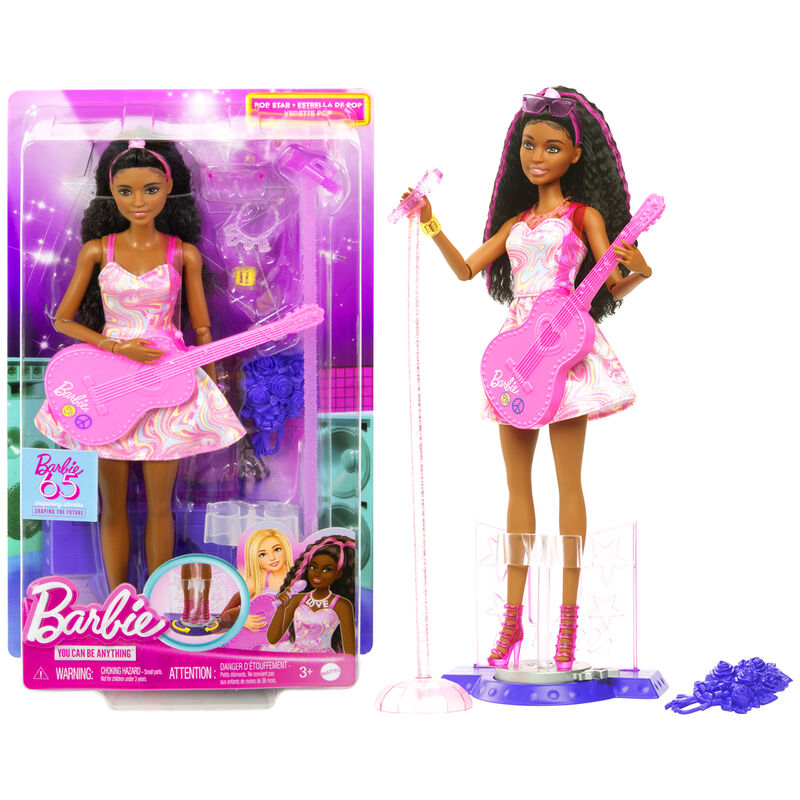 Muñeca Pop Star Barbie con guitarra rosa y micrófono