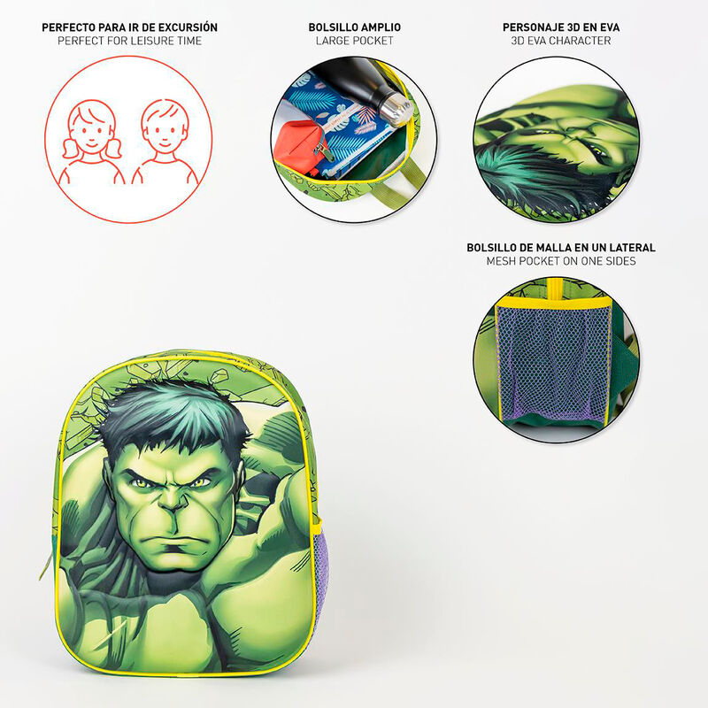 Mochila 3D verde de Hulk Marvel Los Vengadores - 4