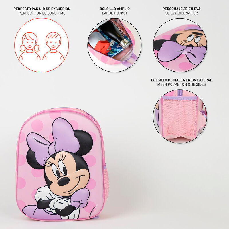 Mochila 3D rosa de Minnie Disney con estampado de lunares - 4