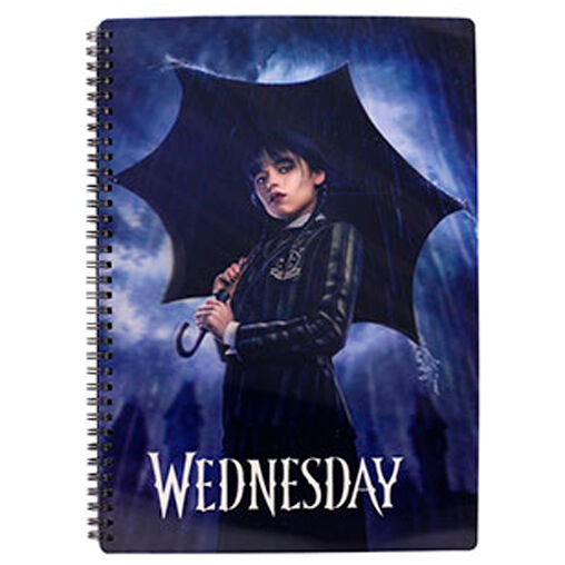 Cuaderno A4 de Wednesday con portada 3D y paraguas negro