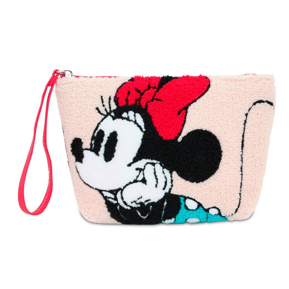 Neceser rosa de Minnie Disney con lazo rojo y asa lateral