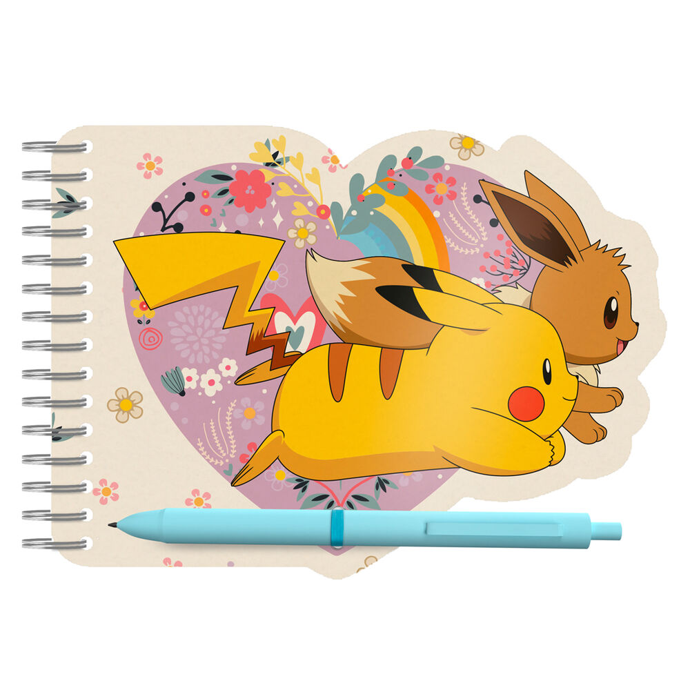 Set de libreta Pokémon Flowers con Pikachu, Eevee y bolígrafo azul