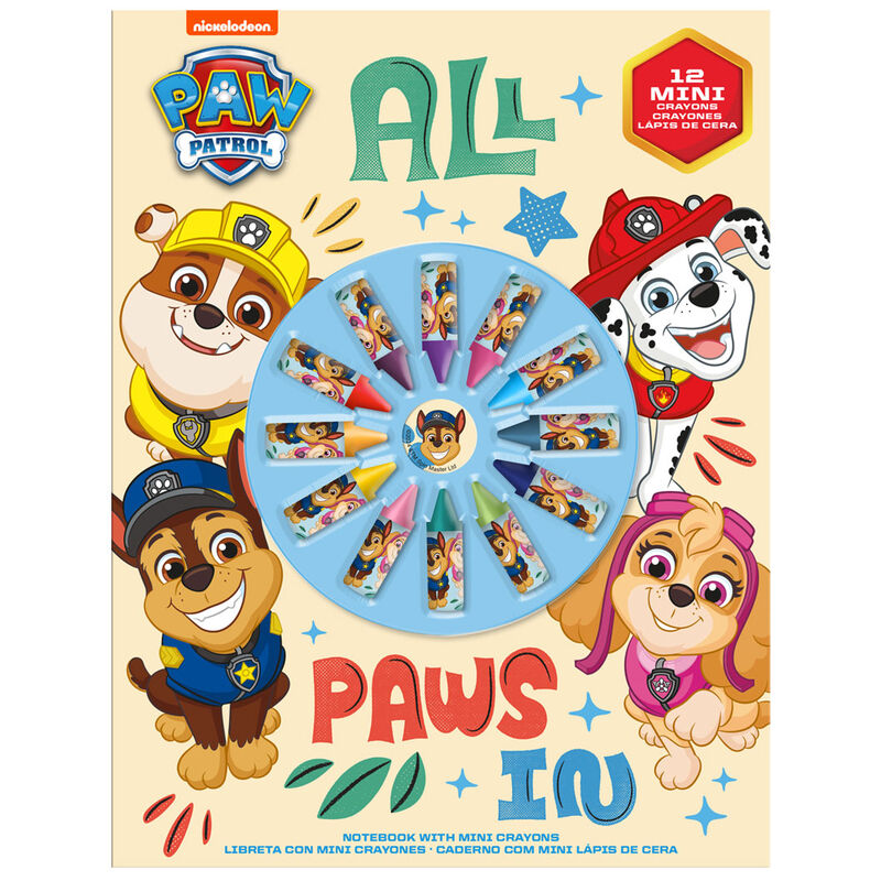 Cuaderno de la Patrulla Canina con 12 mini ceras y pegatinas