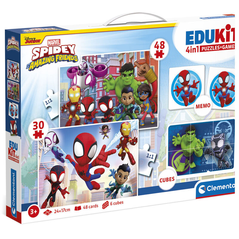 Edukit 4 en 1 Spidey Marvel con puzles, memo y cubos