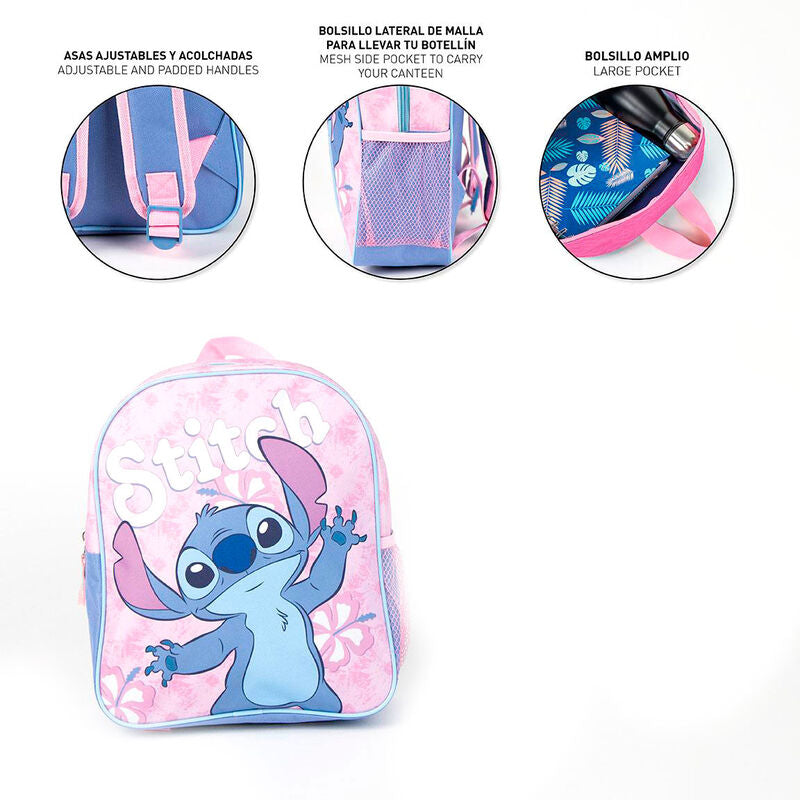 Mochila rosa y azul de Stitch Disney con estampado floral - 5