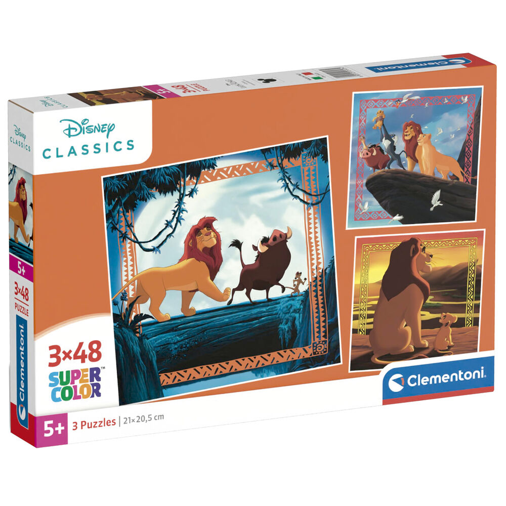 Caja de 3 puzles Clementoni de El Rey León Disney de 48 piezas