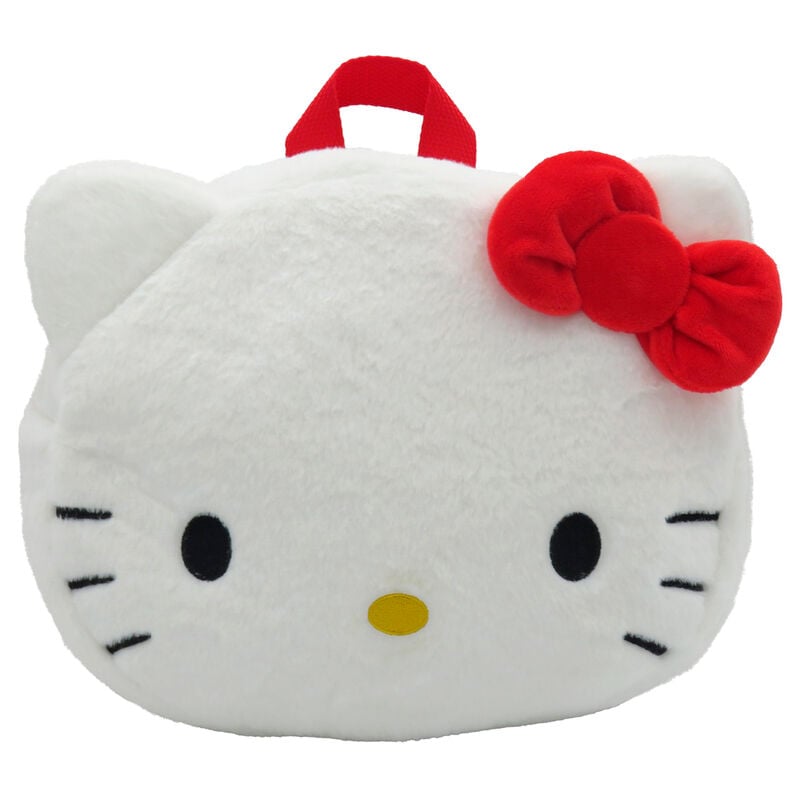 Mochila de peluche Hello Kitty blanca con lazo rojo