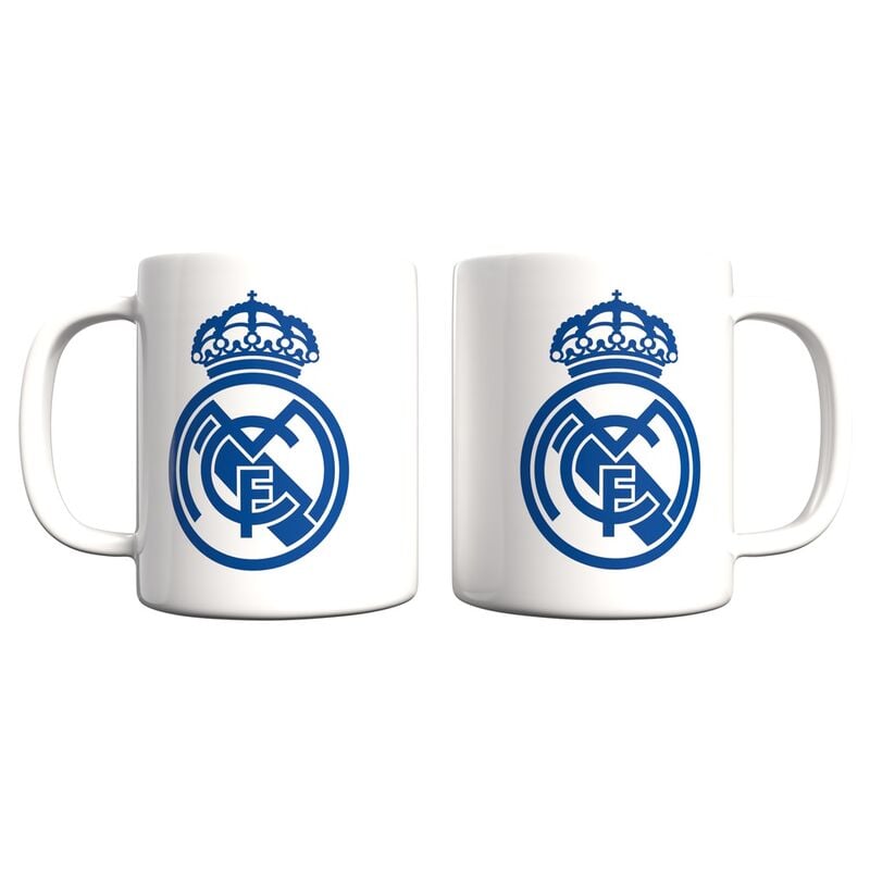 Taza blanca de cerámica Real Madrid con escudo azul
