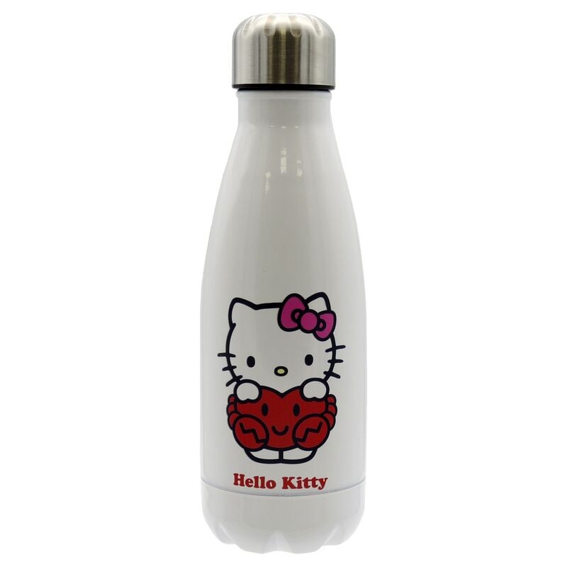 Botella blanca de acero inoxidable Hello Kitty Cancer con cangrejo rojo