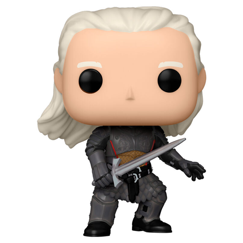 Figura Funko POP! de Daemon Targaryen con armadura y espada en su caja - 2
