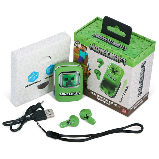 Auriculares inalámbricos Minecraft verdes con estuche deslizante y pantalla LED - 10