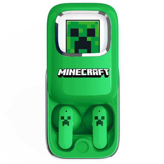 Auriculares inalámbricos Minecraft verdes con estuche deslizante y pantalla LED - 3