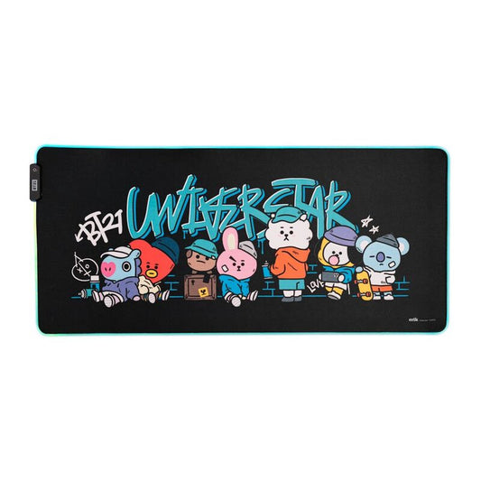Alfombrilla gaming ERIK BT21 negra con personajes y borde LED RGB - 2