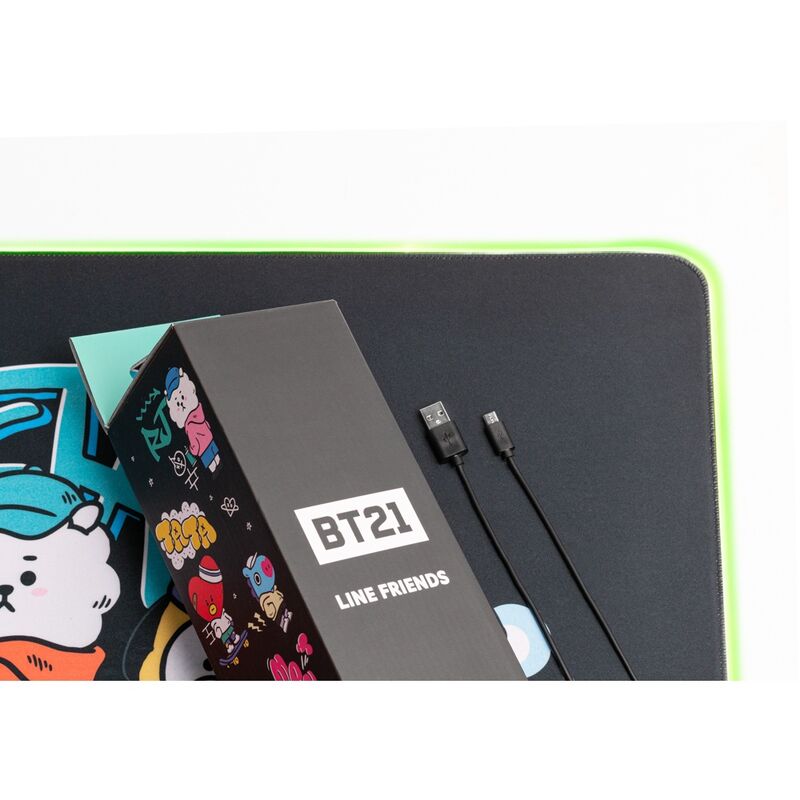 Alfombrilla gaming ERIK BT21 negra con personajes y borde LED RGB - 4