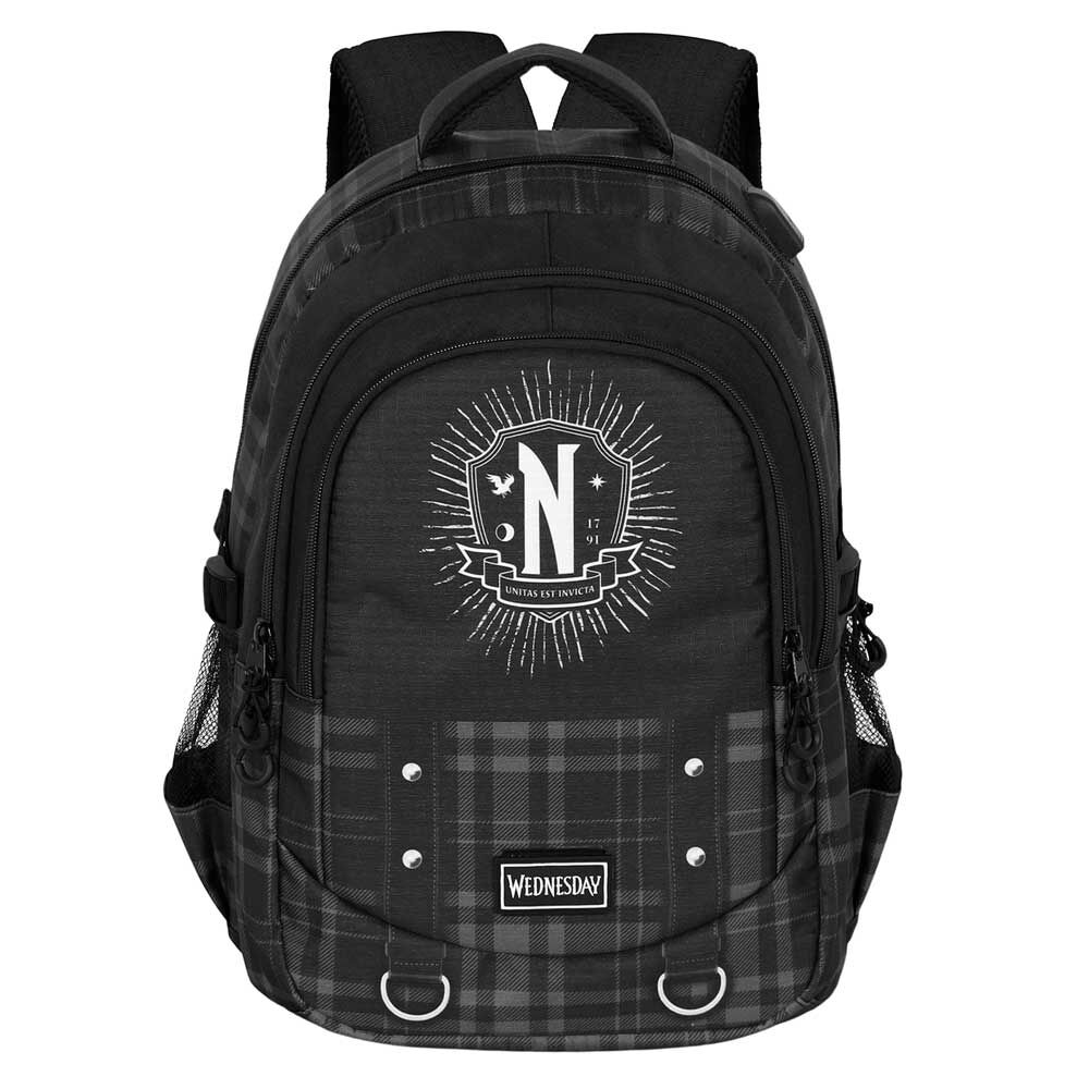 Mochila negra de cuadros Wednesday Chains con tres compartimentos - 3