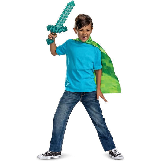 Capa verde de Creeper con espada pixelada de Minecraft - 3