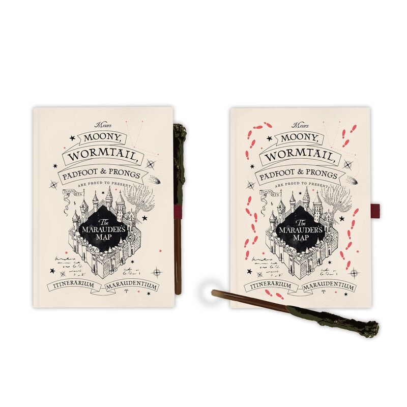 Cuaderno A5 de Harry Potter con diseño del Mapa del Merodeador y bolígrafo varita