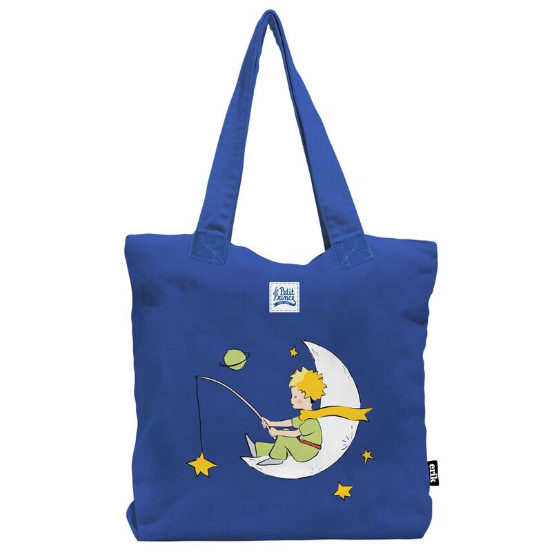 Bolsa shopping azul de El Principito con ilustración sobre la luna
