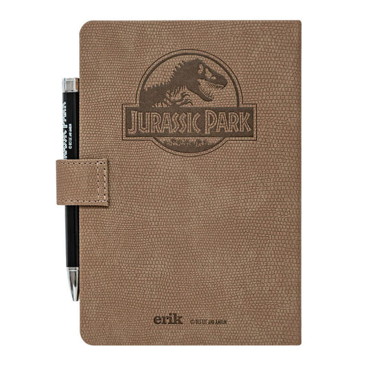 Cuaderno A5 Jurassic Park marrón con dinosaurio y bolígrafo-linterna - 2