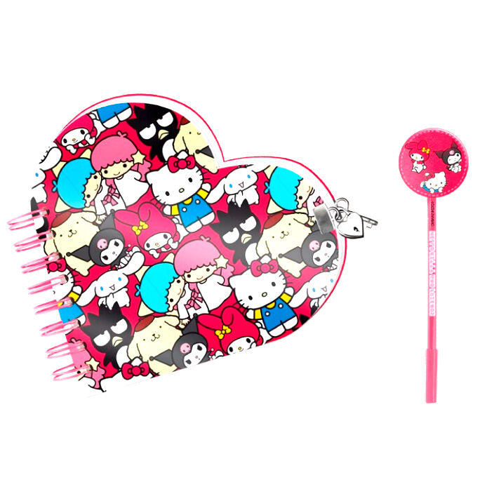 Set de diario en forma de corazón y bolígrafo Friends Hello Kitty