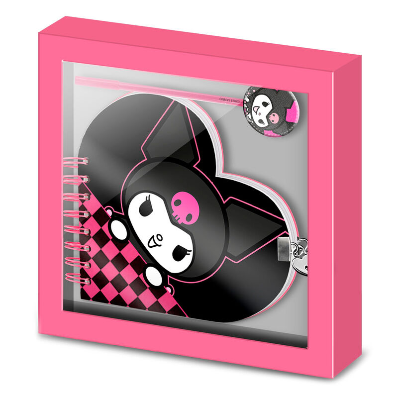 Set de diario y bolígrafo Kuromi en rosa y negro