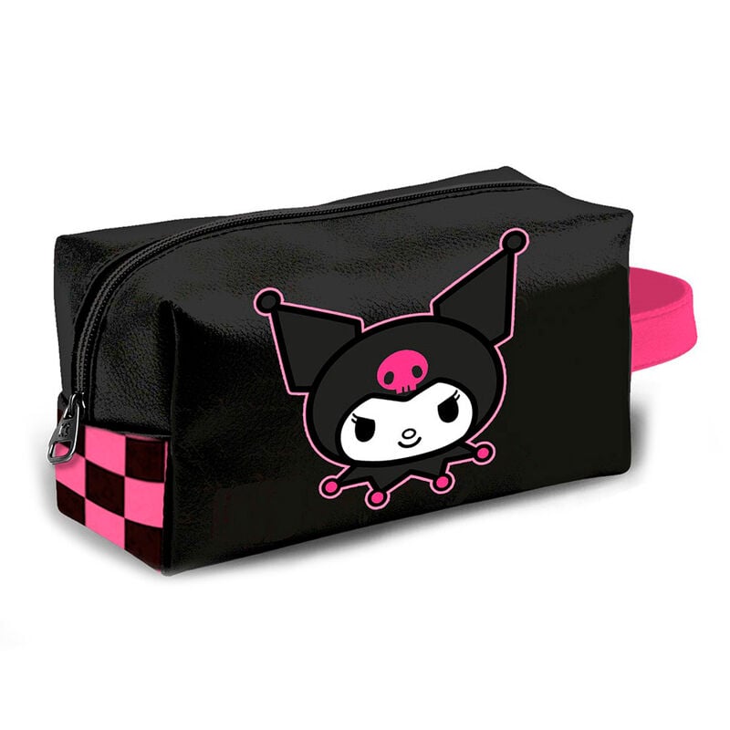 Neceser Kuromi negro y rosa con cremallera y asa lateral