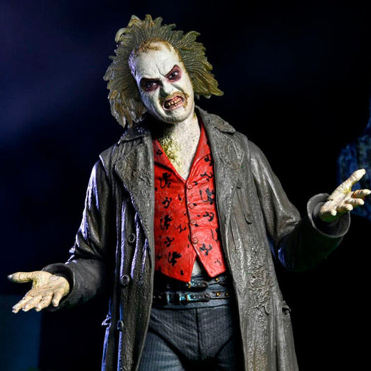 Figura NECA Ultimate de Beetlejuice Tour Guide con abrigo oscuro y camisa roja - 7