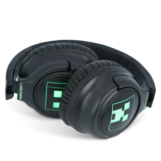 Auriculares inalámbricos Minecraft negros con detalles pixelados verdes y LED - 6