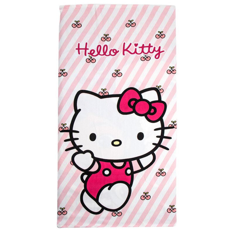 Toalla de microfibra rosa y blanca de Hello Kitty con motivos de cerezas